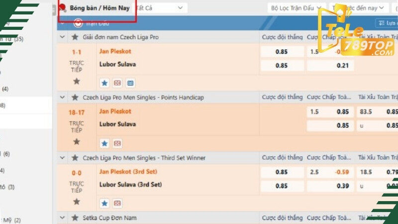 Cá cược bóng bàn Tele789 hấp dẫn, thưởng lớn và dễ chơi 6 Các kèo cược trong cá độ bóng bàn Tele789